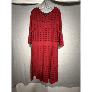Lane Bryant Dress Womens 22/24 Red Geometric Knit Scoop Neck Fit & Flare Midi